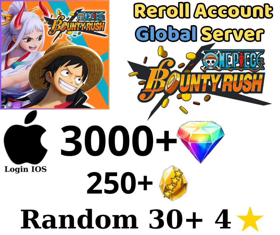 [GLOBAL - IOS] 3000+ Gems ONE PIECE Bounty Rush Starter Reroll Account